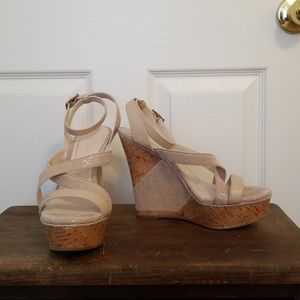 BCBGeneration Platform Cork Wedge Sandals Nude 8